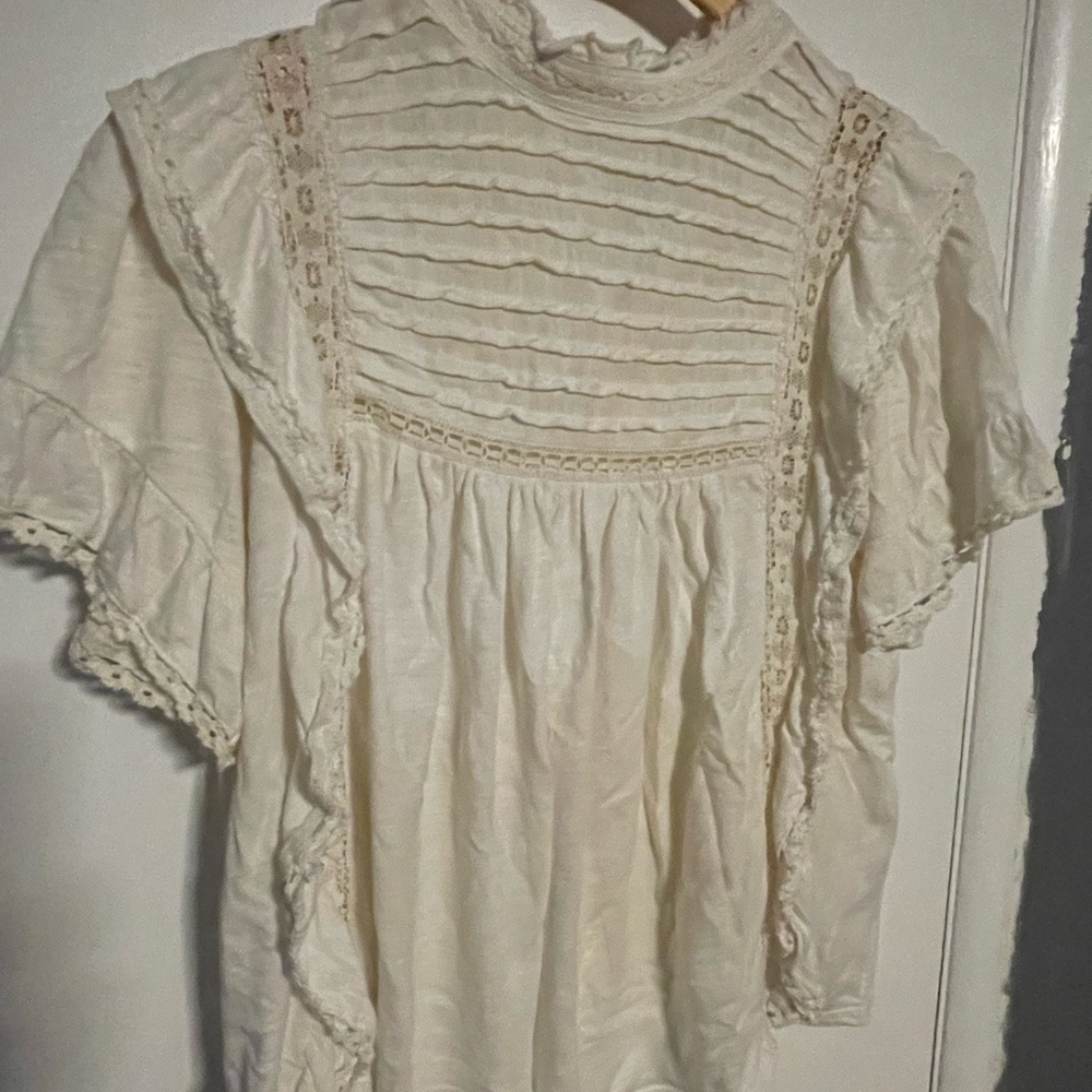Free People Ivory Ruffle Blouse